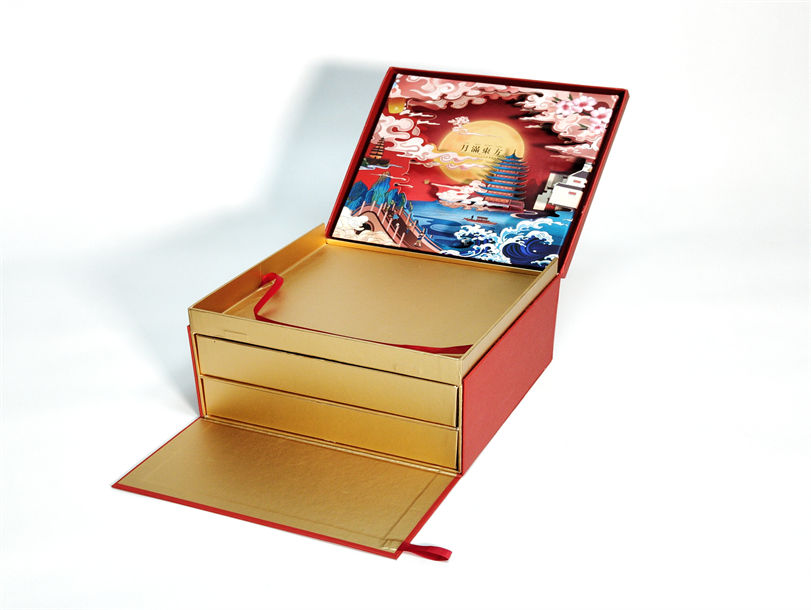 红色方形多层月饼包装盒