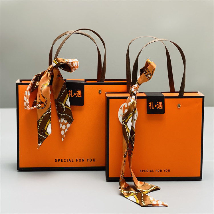 橙色简装丝巾月饼礼盒